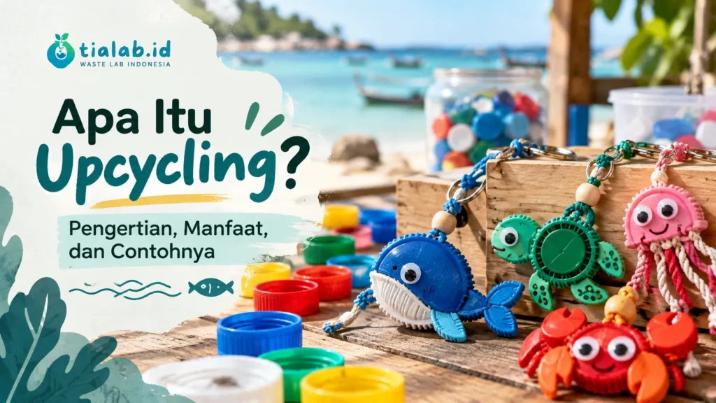 Suvenir upcycling dari tutup botol plastik bekas buatan TIA LAB Indonesia di Belitung.